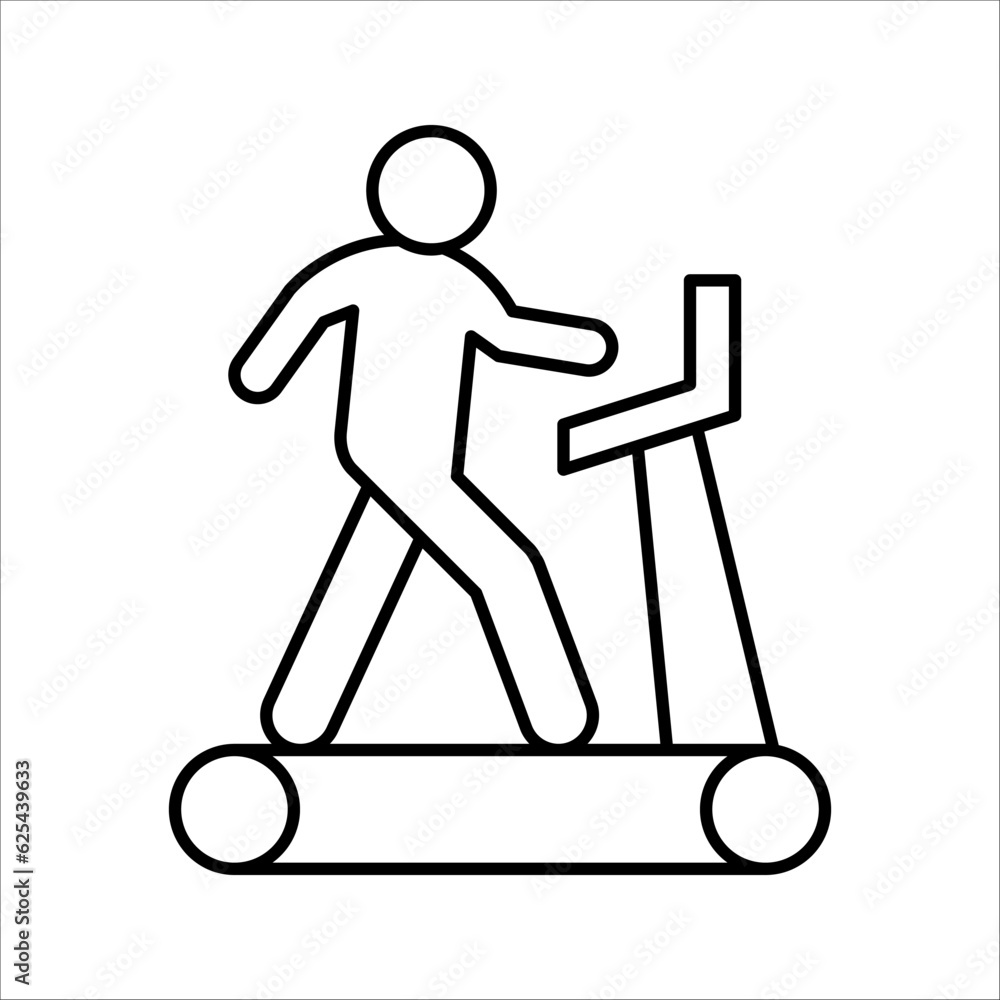 Linear man on treadmill icon, Thin line man on treadmill vector illustration on white background.