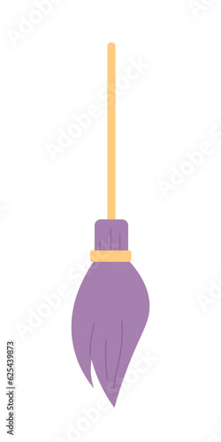 WItch flying broomstick semi flat colour vector object. Magic tool. Editable cartoon clip art icon on white background. Simple spot illustration for web graphic design