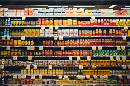 Papier peint A grocery store aisle with labels indicating healthy alternatives