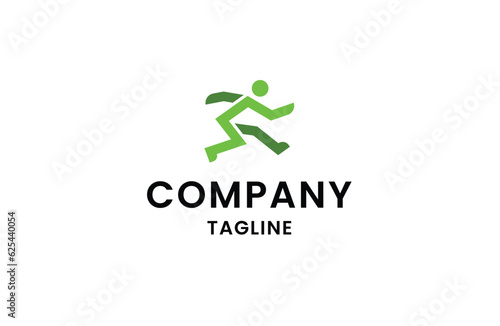 Athletic human jump logo icon design template  flat vector