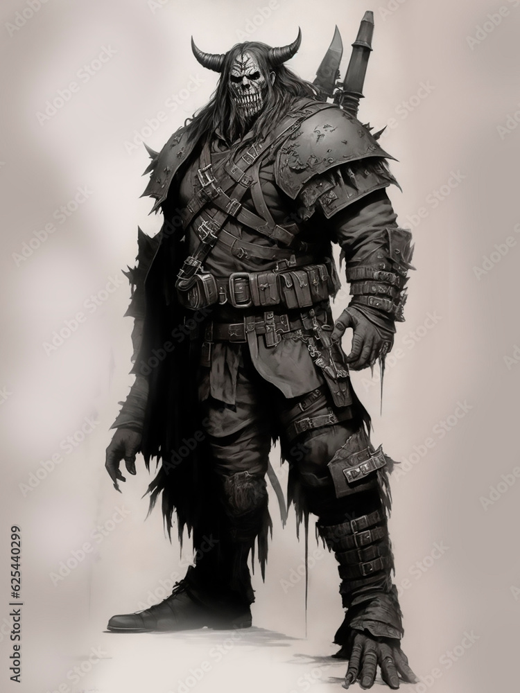 Fantasy style and characters. Orc warrior craves battle and war