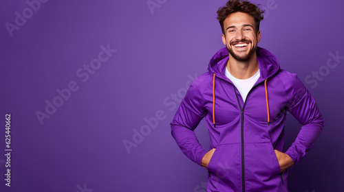 Fitness male in purple on solid color background © danter