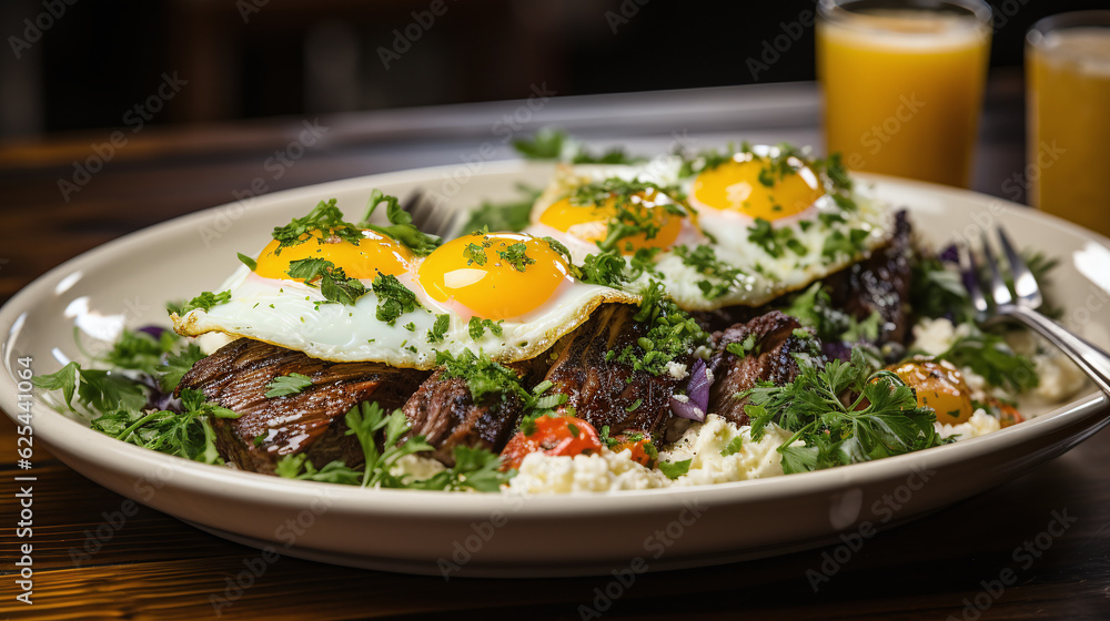 A mouthwatering image of a perfectly grilled steak and egg dish. Food Wallpaper. Generative Ai. A mouthwatering image of a perfectly grilled steak and egg dish. Food Wallpaper. Generative Ai.
