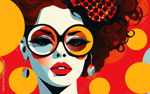 Portrait of a woman in glasses in pop art style. Generative AI technology.