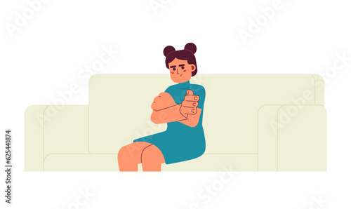 Frustrated preteen girl with crossed arms semi flat color vector character. Asian female teenager sitting. Editable half body person on white. Simple cartoon spot illustration for web graphic design