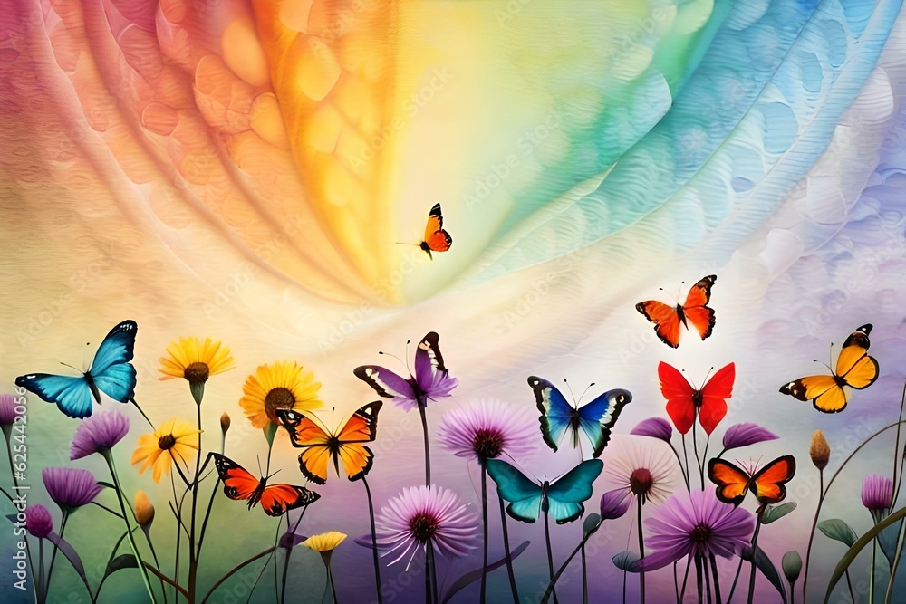 landscape with butterflies generated by AI technology