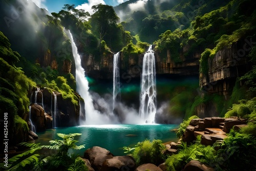 waterfall in the mountains generated by AI technology