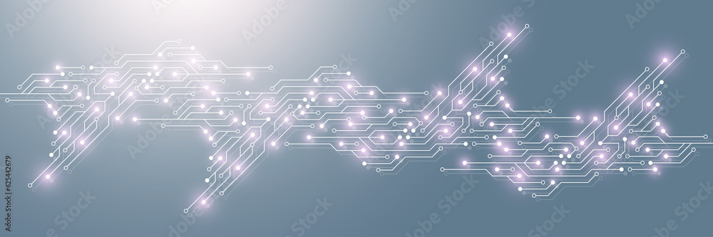 Obraz premium Computer motherboard background with circuit board electronic elements. Electronic texture for computer technology, engineering concept. Motherboard integrated computing illustration.
