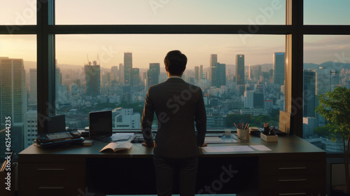 business background with a businessman calmly looking from the window © Ali