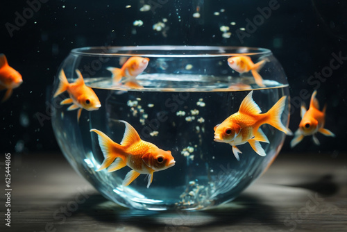 Goldfish swimming in a glass fishbowl underwater with generative AI