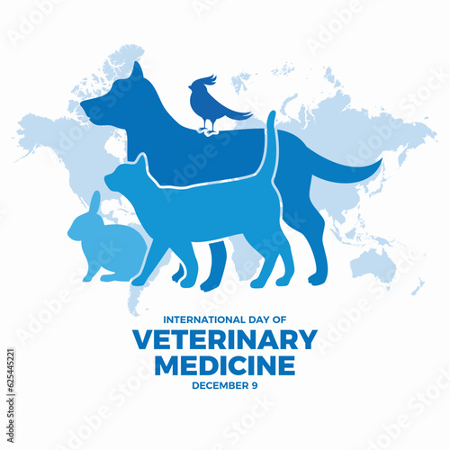 International Day of Veterinary Medicine vector illustration. Dog, cat, bunny, bird silhouette icon vector. Domestic animals together drawing. December 9 every year. Important day