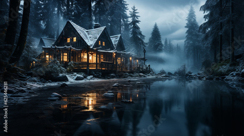 Idyllische Holzhütte im winterlichen Wald