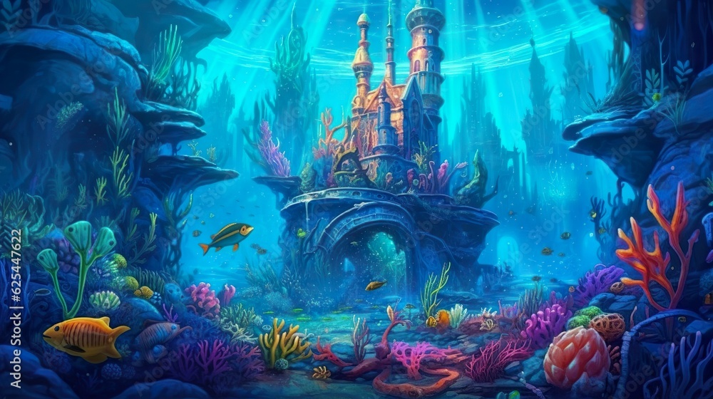 Abstract background Atlantic and underwater world. A captivating banner design with a stunning illustration, showcasing a magical underwater world. Generative AI.