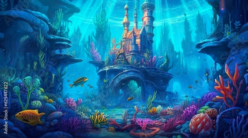 Abstract background Atlantic and underwater world. A captivating banner design with a stunning illustration, showcasing a magical underwater world. Generative AI. © Andrey