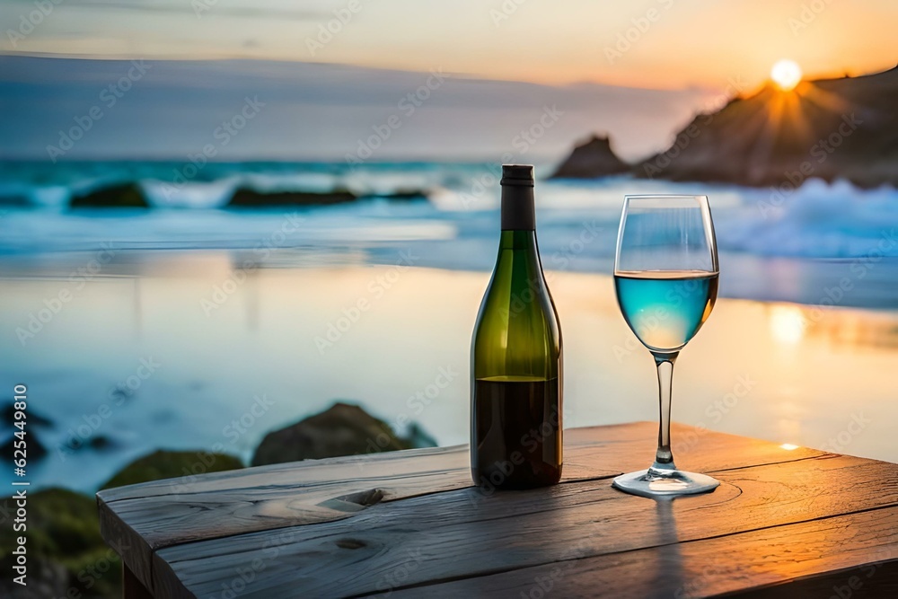 glass of wine on the beach
