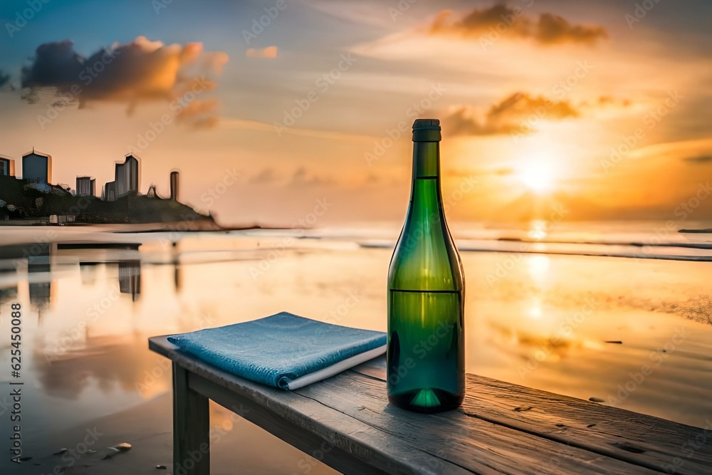 bottle of wine on the beach