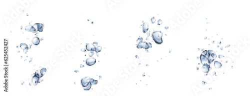 Water drops, air bubbles underwater in soda, fizzy drink isolated on white background. Splash effect in water, gas bubbles in sea, aquarium, vector realistic illustration