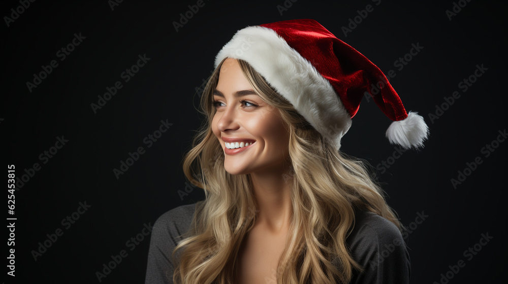 Attractive woman in Christmas hat. Generative Ai Attractive woman in Christmas hat. Generative Ai
