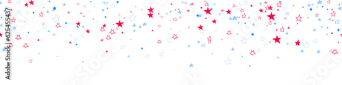 Red, blue stars flying on white. Concept in colors flag of USA, Chile, France, Netherland, Australia, United Kingdom. American Independence Day or President Day backdrop. Vector seamless