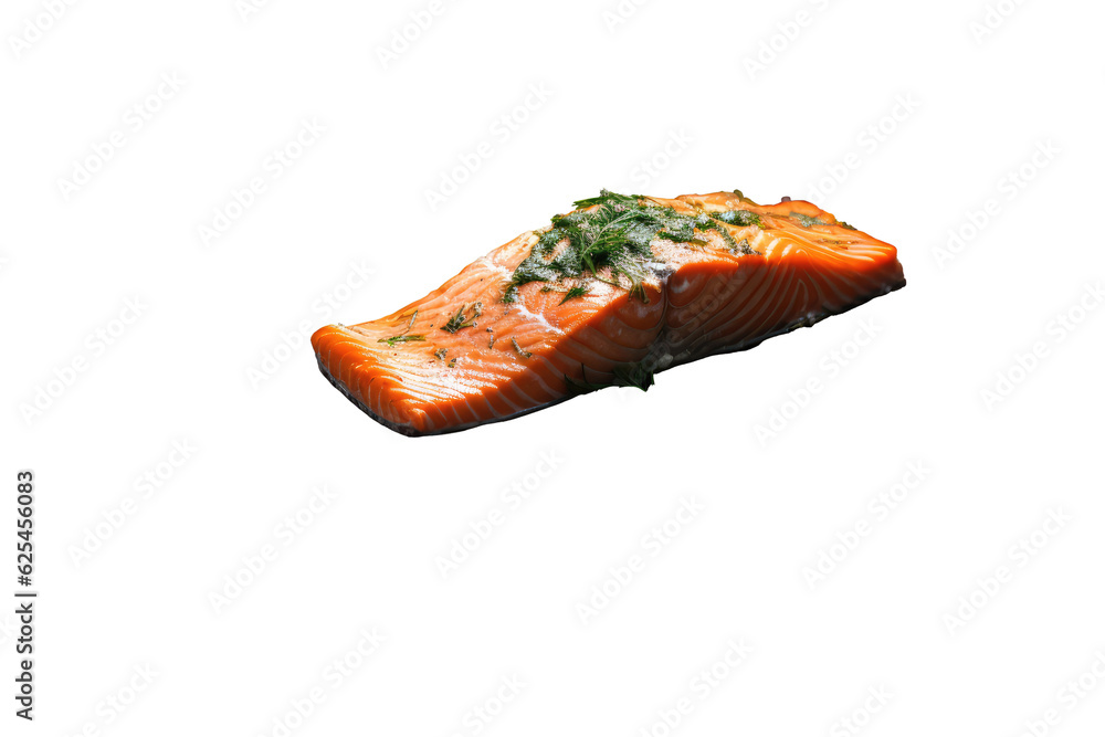 salmon steak with herbs, Transparent background. generative AI