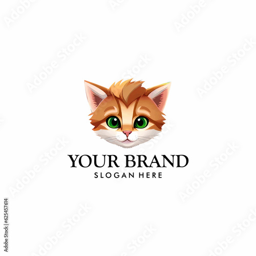 Vector flat cartoon kawaii gray cat kitten face isolated on white background