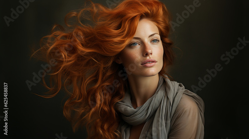 Portrait of red head attractive woman. Generative Ai