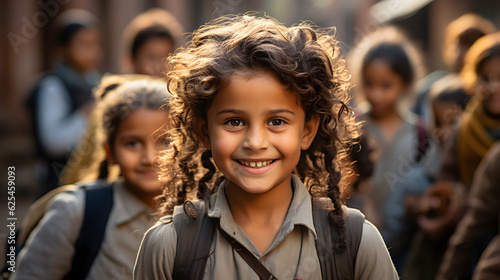 school children Smiling child looking at camera with friends in the background Generative AI © kitti