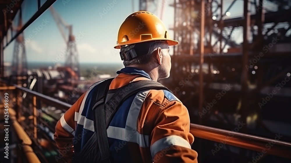 Engineer Technician Watching Team of Workers on High Steel Platform, Engineer Technician Watching Team of Workers on High Steel Platform,