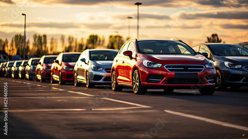 Cars For Sale. Automotive Industry. Cars Dealership Parking Lot. Rows of Brand New Vehicles Awaiting New Owners. © Sasint