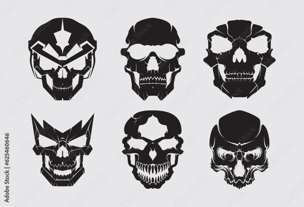Skull cyberpunk collection set element vector game futuristic interface cyborg sticker tattoo t shirt design editable