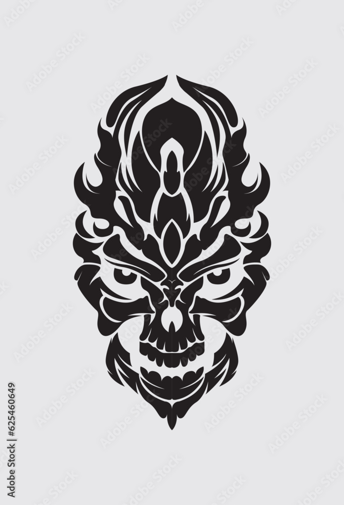 Skull head tribal art cyberpunk collection set element vector game futuristic interface cyborg sticker tattoo t shirt design editable