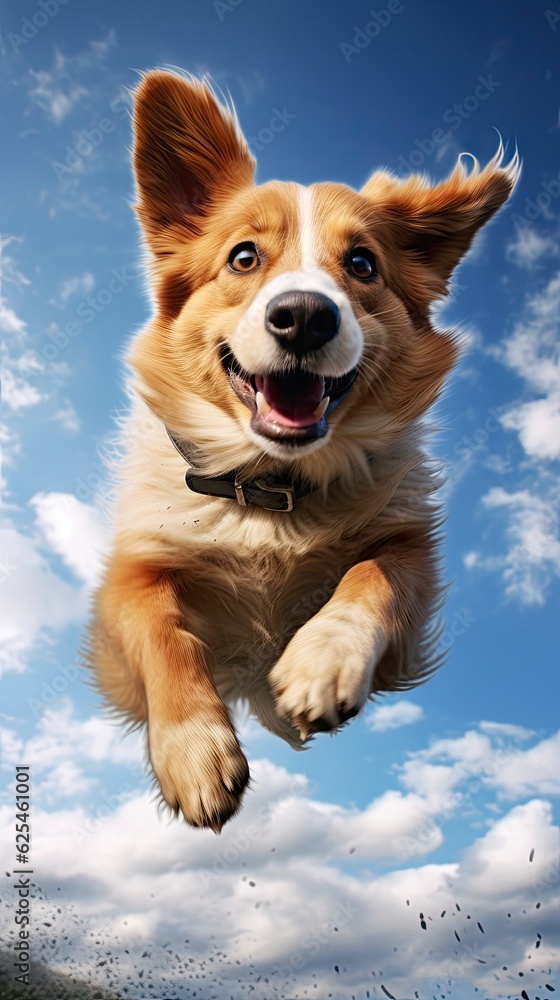 jumping dog on sky background, phone wallpaper, 8K photography, AI generation jumping dog on sky background, phone wallpaper, 8K photography, AI generation
