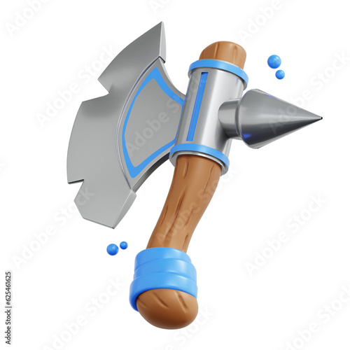 3d Axe weapon of game asset icon with metal material
