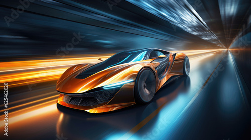 Futuristic sports car in motion - front perspective view