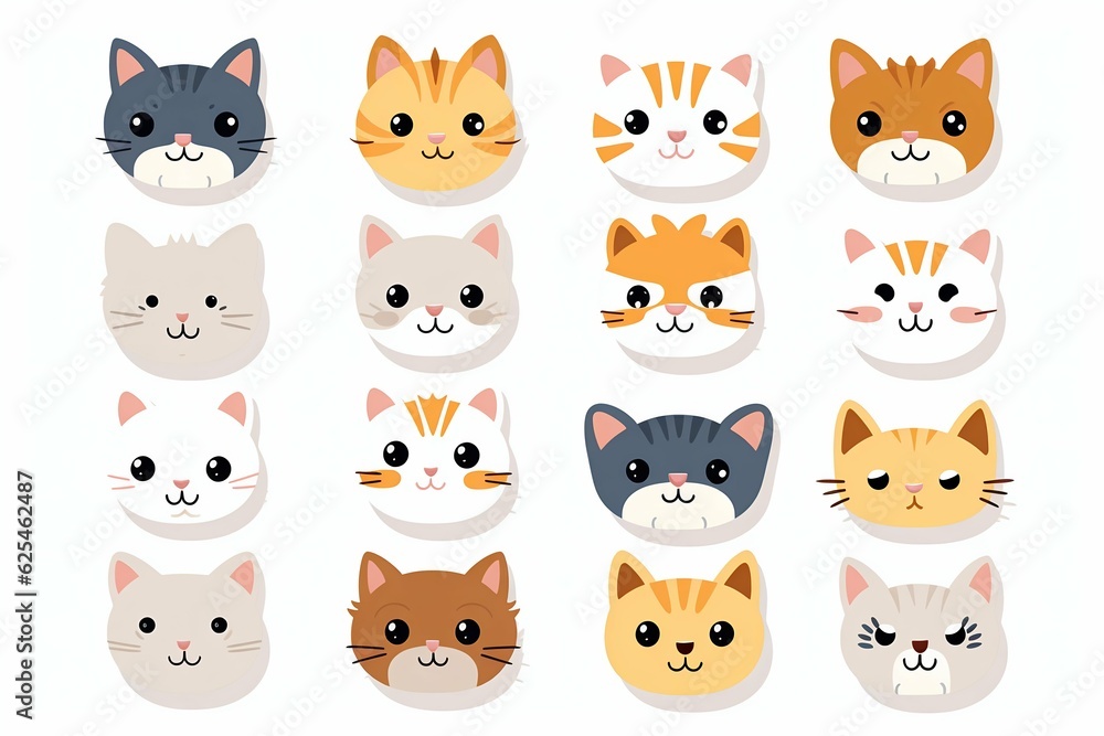 Collection of Cartoon Cute Cats. Generative AI. Collection of Cartoon Cute Cats. Generative AI.
