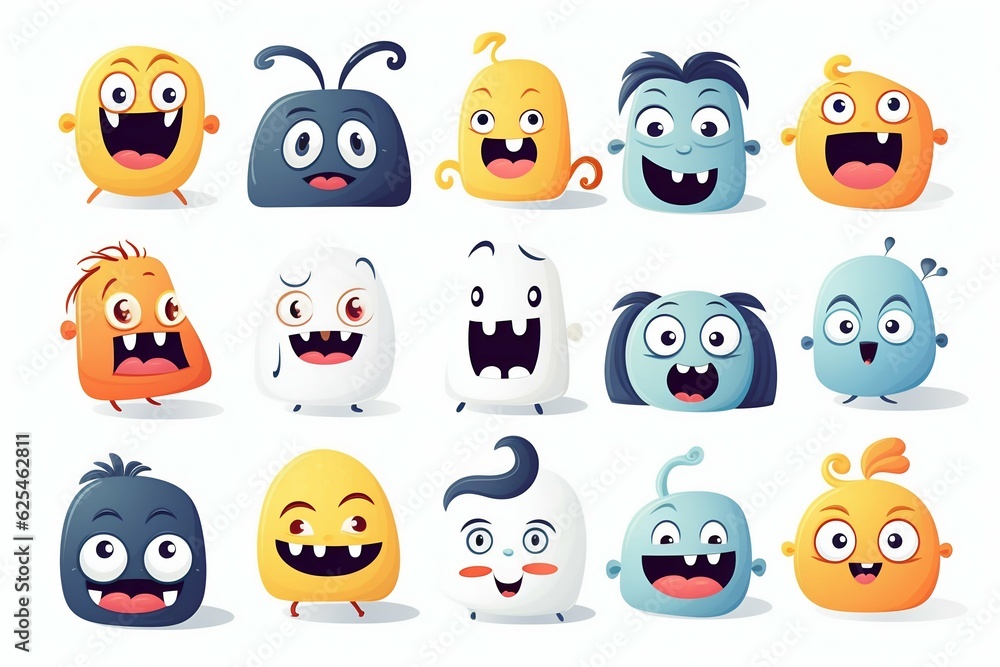Obraz premium Collection of Funny Cartoon Monster Stickers. Generative AI.