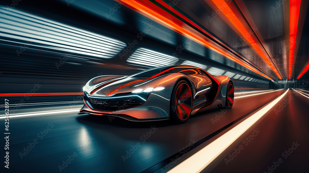Futuristic car in motion - front perspective view