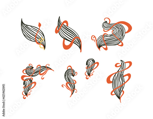 Collection of art nouveau inspired floral decorations. Hand drawn vector objects isolated on white background.