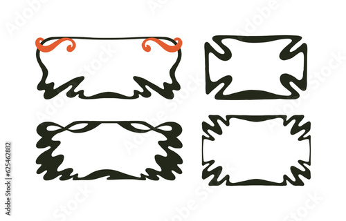 Set of art nouveau inspired simple horisontal frames. Hand drawn vector isolated on white background.