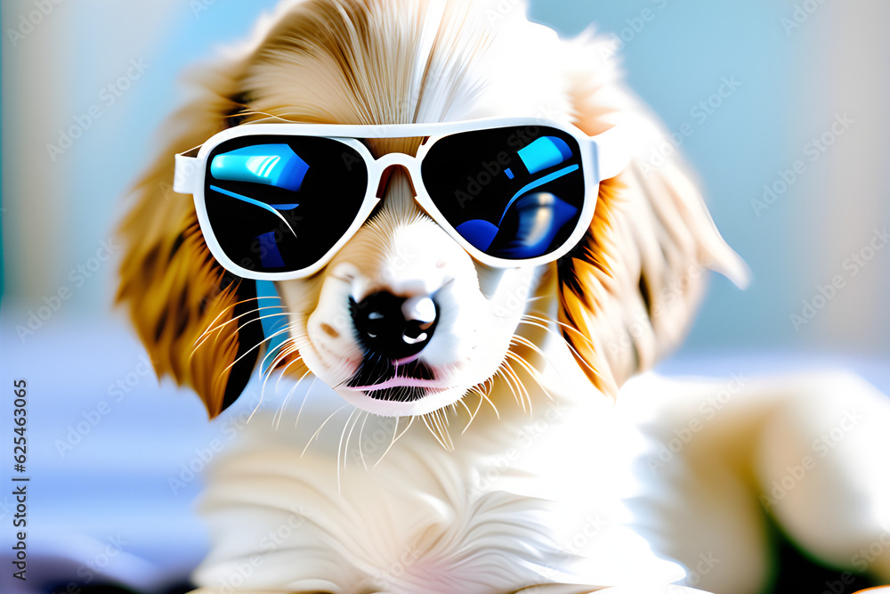 a puppy with sunglasses. Generative AI
