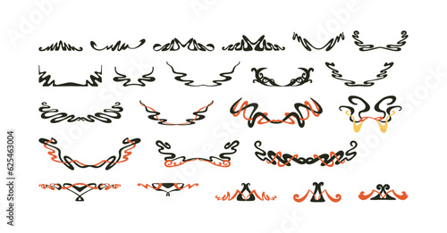 Big set of hand drawn vector - art nouveau inspired borders decorations. Vector isolated on white background.