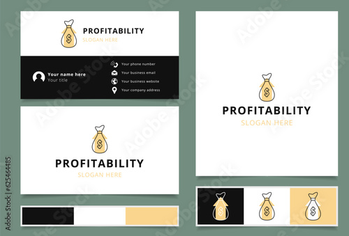 Profitability logo design with editable slogan. Branding book and business card template.