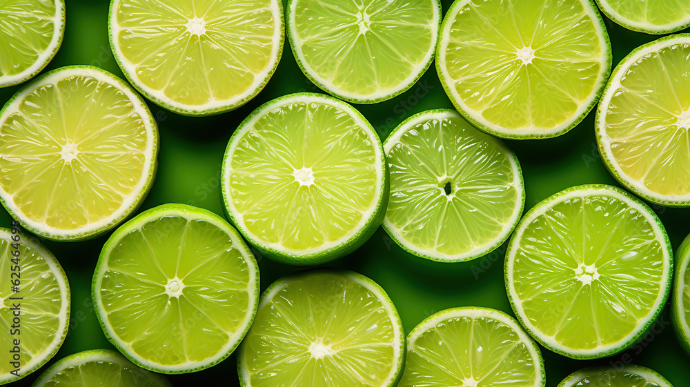 Many slices of lime are in the background