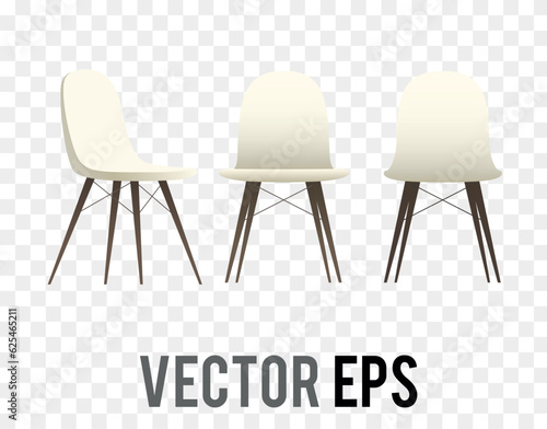 White 60s retro style designer home chair with brown leg icon