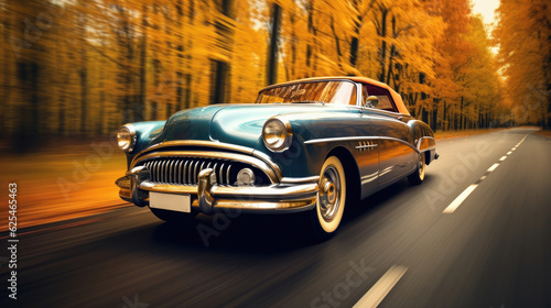 Vintage car in motion - front perspective view