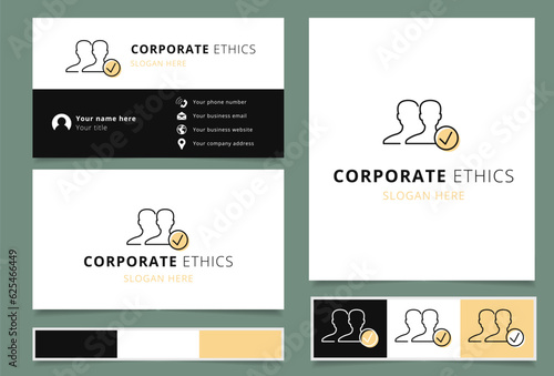 Corporate ethics logo design with editable slogan. Branding book and business card template.