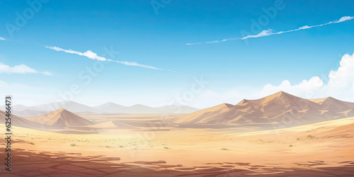Anime sand dunes desert background backdrop illustration, sands blue skies wild west backdrop, generated ai © dan