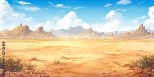 Anime sand dunes desert background backdrop illustration, sands blue skies wild west backdrop, generated ai photo