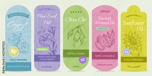 Bright stickers for natural organic oils, set