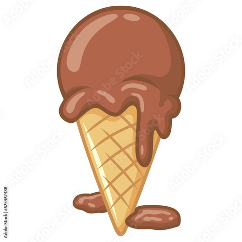 Ice Cream Chocolate Ball Scoop Melting Illustration Cartoon Vector